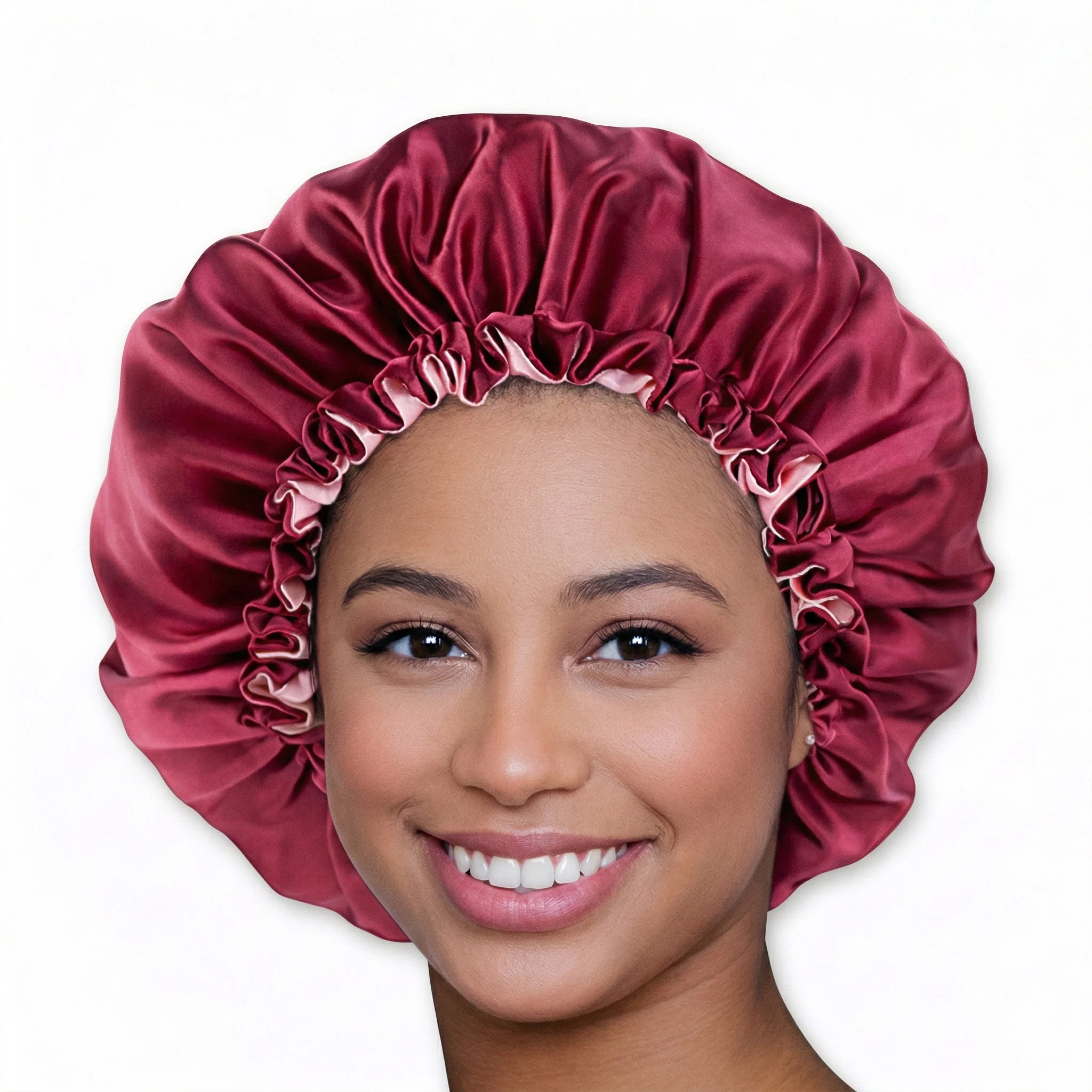 Red Satin Hair Bonnet Reversable - Image 2