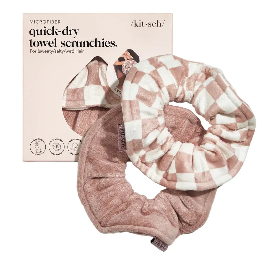 Microfiber Quick-Dry Towel Scrunchie 2pc Terracotta Checker