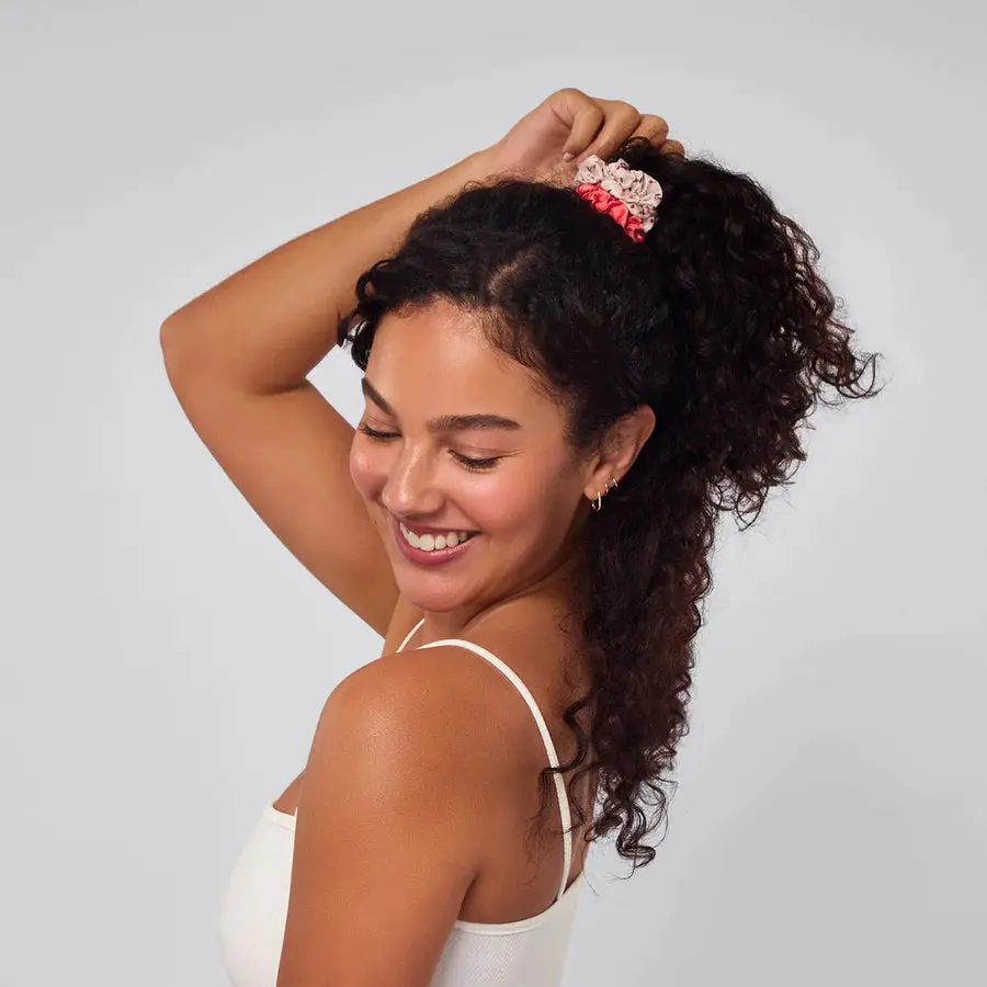 Ruched Satin Scrunchies 5pc Set Assorted Cherry Blossom - Image 2