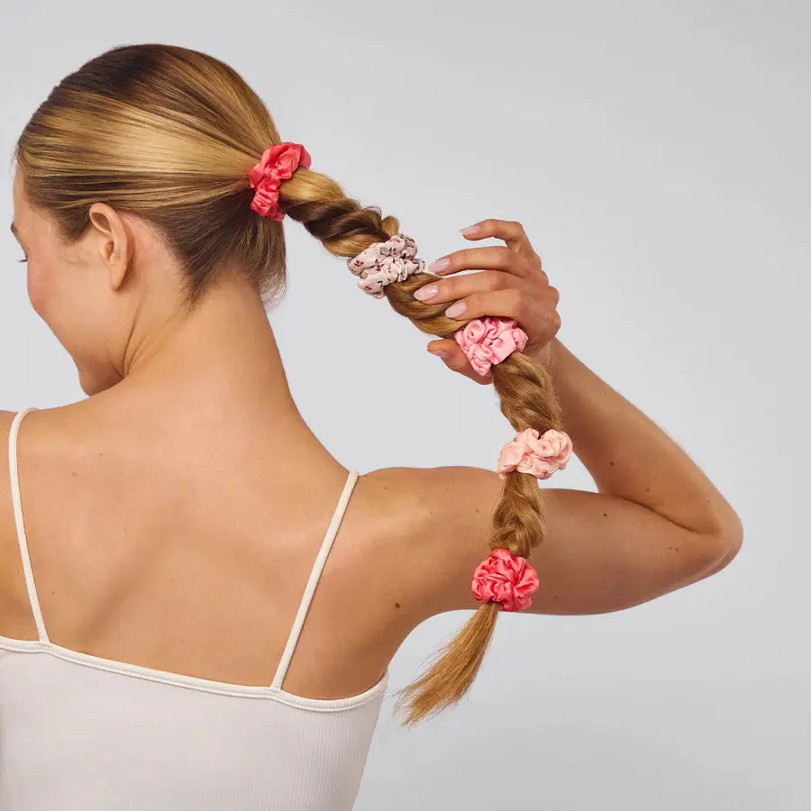 Ruched Satin Scrunchies 5pc Set Assorted Cherry Blossom - Image 5