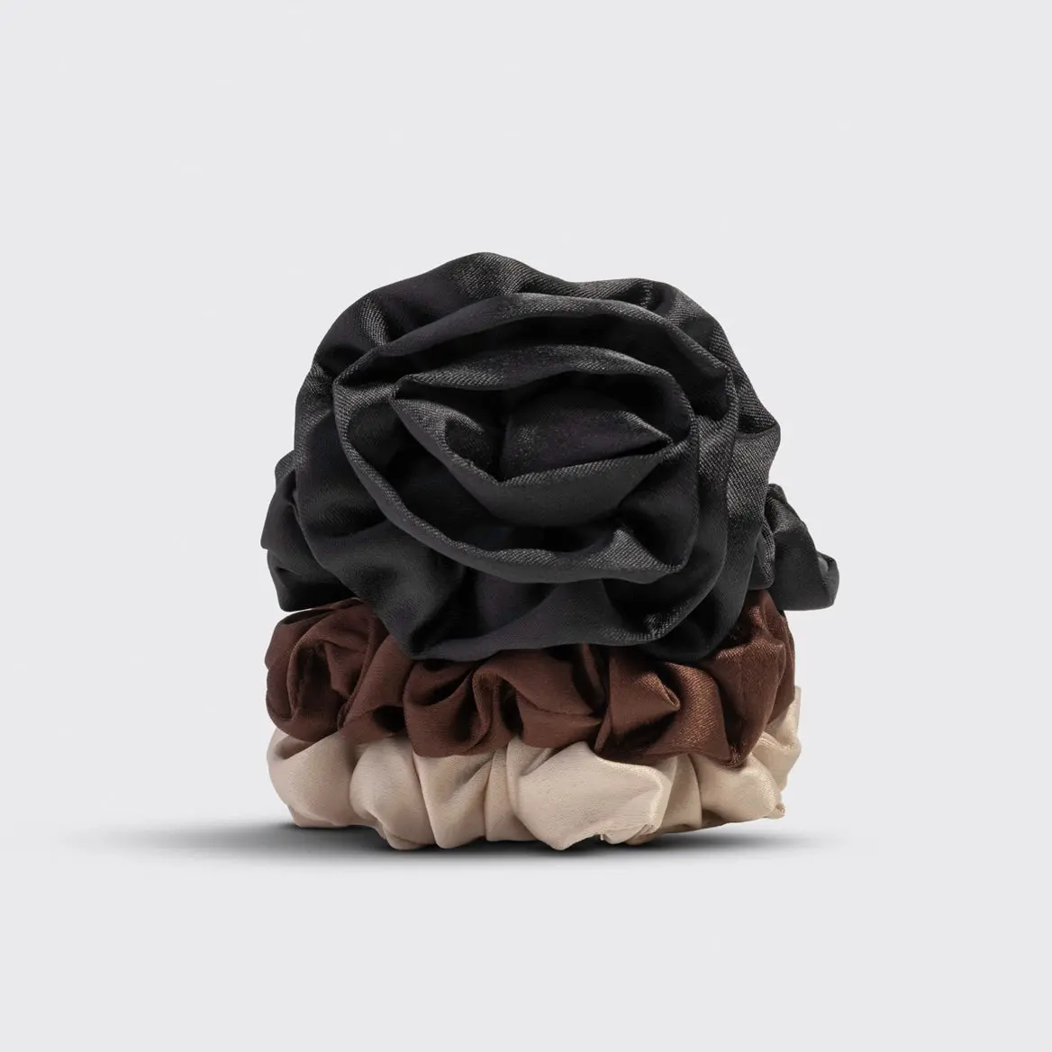 Ruched Satin Scrunchies Set Black - Image 5