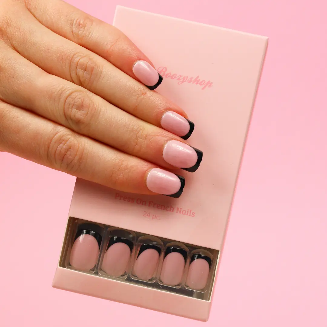 Press On French Nails Black / Pink - Image 3
