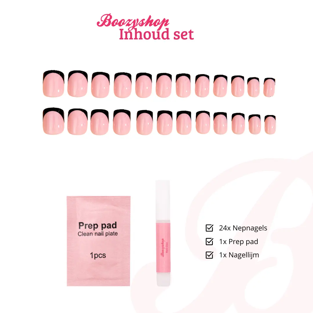 Press On French Nails Black / Pink - Image 4