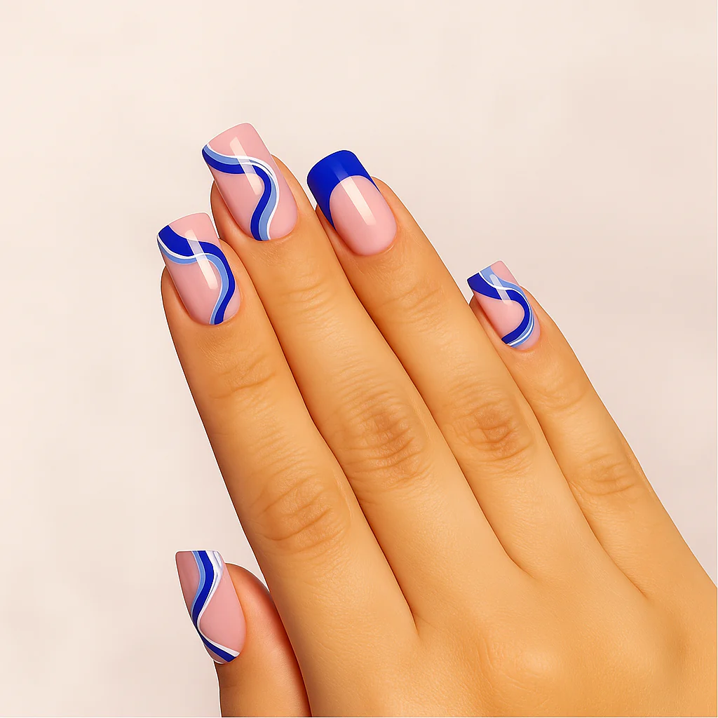 Press On French Nails Blue Waves - Image 2